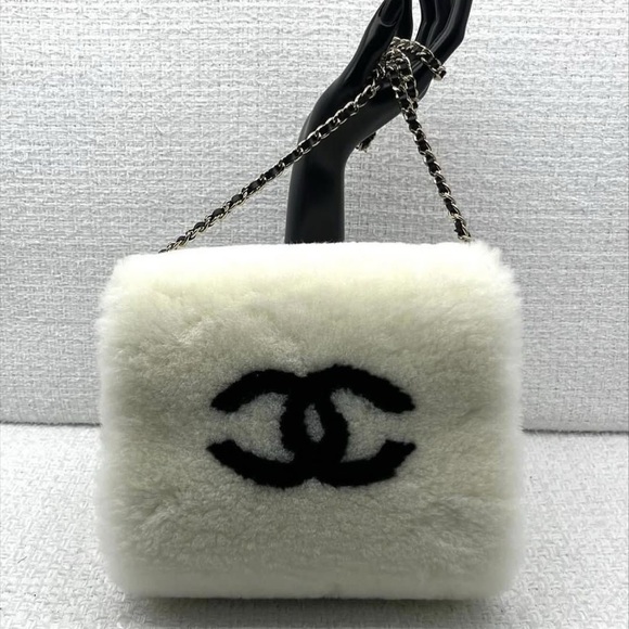 Chanel Black and White Faux Fur Shoulder Bag